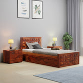 Sofia Solid Sheesham Wood Single Bed With One Drawer (Natural Finish)